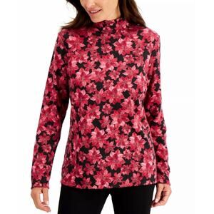Karen Scott Womens Plus Poinsettia Print Mock size 1X
